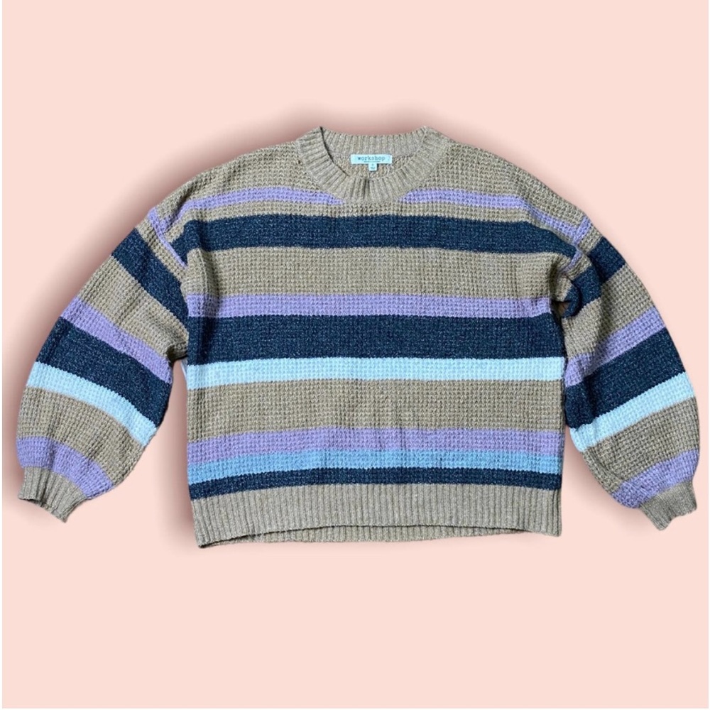 Workshop Republic Relaxed Fit Striped Sweater Size Small Brown Gray Lavender